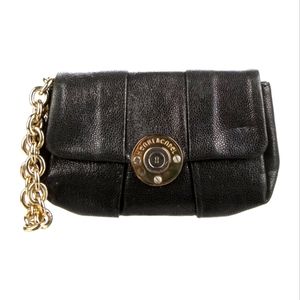 Henri bendel black leather wristlet with chain